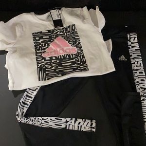 Adidas Girls Leggings and NWT T Shirt Sz 10-12